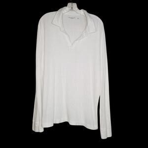 Abercrombie & Fitch White Linen Blend Popover Polo Long Sleeve Mens Large Preppy